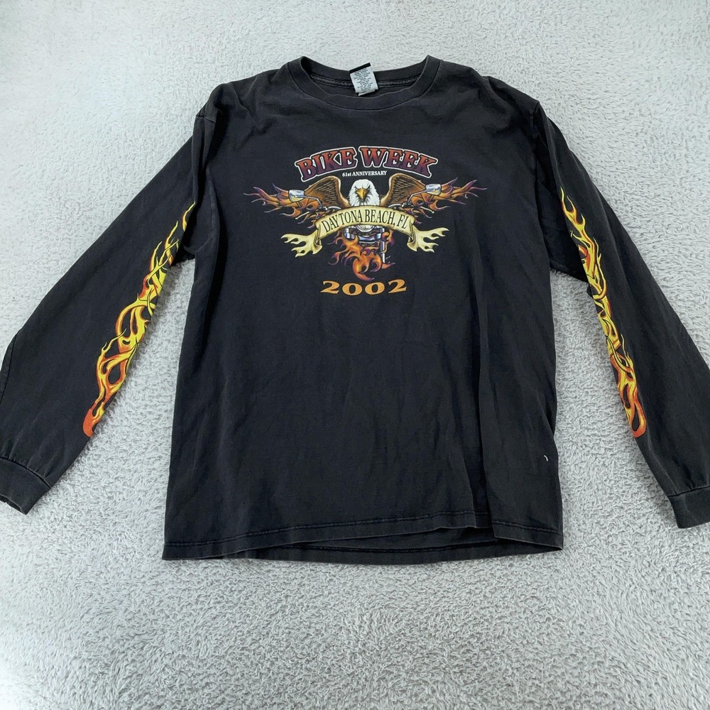 Vtg 2002 Daytona Beach Bike Week Flames‎ Long Sleeve T-Shirt Medium Levi's Biker